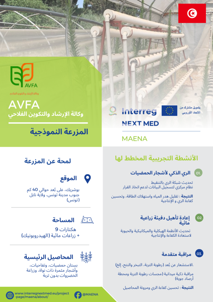 AVFA (Agence de la vulgarisation et de la formation agricoles) demonstration farm insfosheet in Arabic