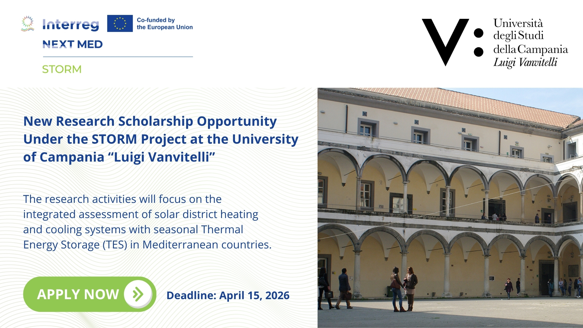 New Research Scholarship Opportunity Under the STORM Project at the University of Campania “Luigi Vanvitelli”